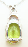 14k White Gold Genuine Natural Peridot and Diamond Pendant Jewelry (#J2349)