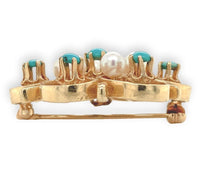 14k Yellow Gold Turquoise and Pearl Flower Brooch Pin 1 1/8" Jewelry (#J6694)