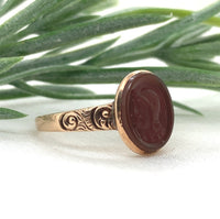 10k Rosey Yellow Gold Genuine Natural Carnelian Stone Warrior Cameo Ring #J7274