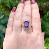 10k Yellow Gold 4.38 Carat Genuine Natural Amethyst Filigree Ring 7.75 (#J7444)