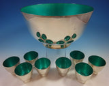 Towle Sterling Silver Punch Bowl and Cups with Turquoise Enamel 9pc set (#1392)