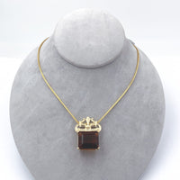 14k Gold Deco Style Large 43ct Genuine Natural Madeira Citrine Necklace (#J6239)