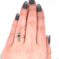 14k Gold Victorian Mine Cut Genuine Natural Diamond and Sapphire Ring (#J5496)