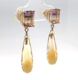 14k Yellow Gold Genuine Natural Ametrine Earrings with Citrine Drops (#J6527)