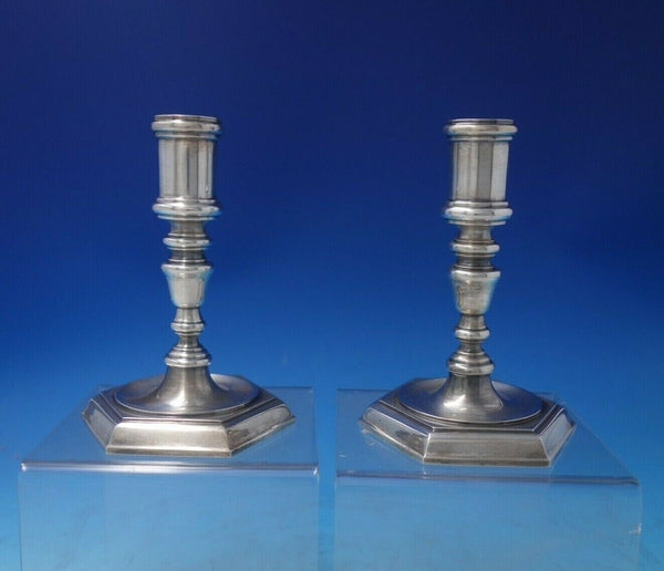 Danish Sterling Silver Candlestick Pair Colonial Style 5 3/4" x 4" c1950 (#5809)