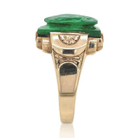 10k Gold Men's Warrior Genuine Cameo Carved Green Stone Ring Size 12 (#J6898)
