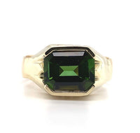3.73ct Green Genuine Natural Tourmaline 14k Yellow Gold Men's Ring (#J5766)