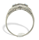 14k White Gold Filigree Deco Three Stone Genuine Natural Aquamarine Ring #J7560