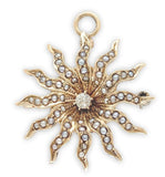 Starburst 10k Gold Pin Pendant w/Seed Pearls Diamonds and Foldable Bail (#J6695)