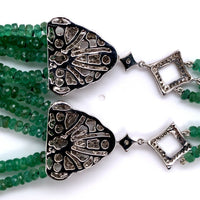 14k Gold 300 Carat Genuine Natural Emerald Bead Multi Strand Necklace (#J5399)