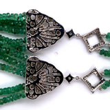 14k Gold 300 Carat Genuine Natural Emerald Bead Multi Strand Necklace (#J5399)