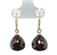 14k Gold 37.18 Carat TW Briolette Genuine Natural Garnet Drop Earrings (#J7129)