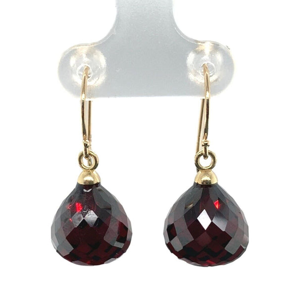 14k Gold 37.18 Carat TW Briolette Genuine Natural Garnet Drop Earrings (#J7129)