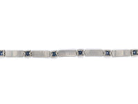 14k Gold Art Deco Genuine Sapphire Link Bracelet Guilloche Engraved (#J6504)