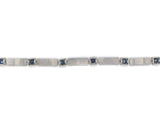 14k Gold Art Deco Genuine Sapphire Link Bracelet Guilloche Engraved (#J6504)