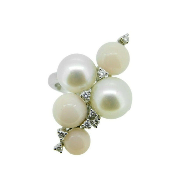 18k White Gold Italian Coral Pearl Diamond Ring (#J4699)