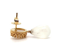 14k Yellow Gold Genuine Natural Moonstone Drop Earrings w/Carved Flowers #J5636