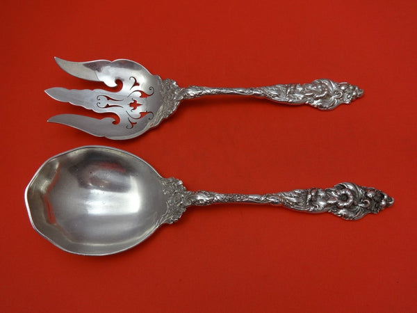 Les Six Fleurs by Reed and Barton Sterling Salad Serving Set 2pc AS 9 5/8"