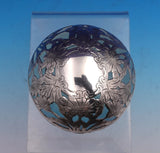 Art Nouveau Silver Overlay Glass Inkwell Chrysanthemum Floral 3 1/2" (#9225)