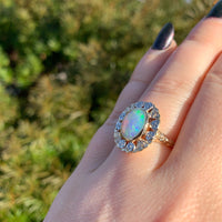 10k Yellow White Gold 1.05 Carat Genuine Natural Opal Ring with Flowers (#J6576)