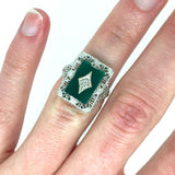 10k White Gold Filigree Genuine Natural Chrysoprase and Diamond Ring (#J4979)