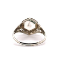 10k White Gold Hexagon Moss Genuine Natural Agate Filigree Ring (#J5749)