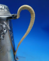 European Sterling Silver Tea Pot with Repousse and Chased Flowers Rattan (#6834)