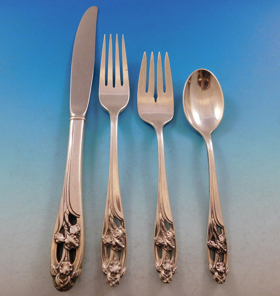 Silver Iris by International Sterling Silver Flatware Set for 8 Service 32 pcs