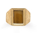 18k Gold Hand Engraved Men's Genuine Natural Tiger's Eye Quartz Ring (#J6219)