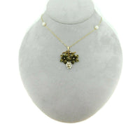10k Yellow Gold Victorian Leaf Flower Pearl Pendant (#J4549)