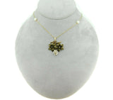 10k Yellow Gold Victorian Leaf Flower Pearl Pendant (#J4549)