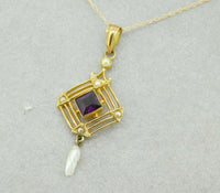 10k Yellow Gold Lavaliere Pendant with Purple Stone Seed Pearl (#J4787)