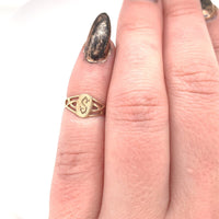 10k Yellow Gold Open Weave Baby Signet Ring with S Monogram Jewelry (#J5969)