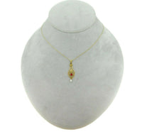 10k Yellow Gold Lavaliere Pendant with Red Glass and Pearl (#J4763)