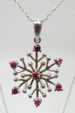 14k Gold Pink Genuine Natural Sapphire Snowflake Pendant (#J229)