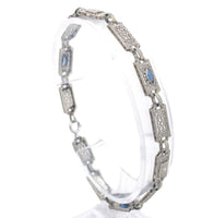 10k White Gold Art Deco Diamond Filigree Bracelet w/ Paste Stones 7.25" (#J6882)