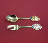 Christmas by A. Michelsen Sterling Silver Fork and Spoon Set 2pc 1971 Vermeil