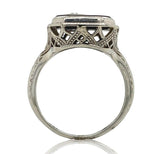 18k Gold Filigree Genuine Natural Black Onyx Ring with Corner Diamond (#J6613)