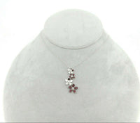 14k White Gold Genuine Natural Ruby and Diamond Flower Pendant (#J4325)