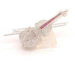 18k White Gold Genuine Natural Diamond and Ruby Violin Viola Brooch Pin (#J4846)