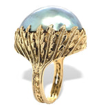 Handwrought 14k Yellow Gold Ring with Huge Blue Mabe Pearl Size 9 (#J7241)