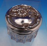Art Nouveau Sterling Silver Glass Dresser Jar w/ Daisies 1 3/4" x 2 1/8" (#9236)