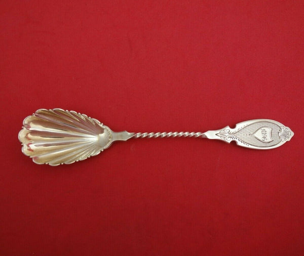 Coin Silver Preserve Spoon with Shell Bowl Engine Turned 7 1/4" Serving