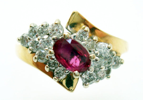 14k Yellow Gold Genuine Natural Ruby and Diamond Ring Size 7.75 (#J2746)