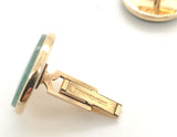 Vintage 12/20 Gold Filled Green Moss Genuine Agate Cufflinks by Jaguar (#J7532)