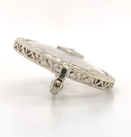 14k White Gold Genuine Natural Rock Crystal Quartz and Diamond Pin (#J7255)