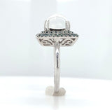 14k White Gold Rainbow Genuine Natural Moonstone Teal Sapphire Ring (#J6261)