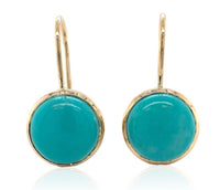 14k Gold 5.79ct TW Genuine Natural Kingman Turquoise Drop Earrings (#J6702)