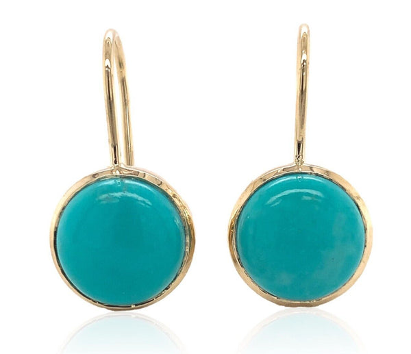 14k Gold 5.79ct TW Genuine Natural Kingman Turquoise Drop Earrings (#J6702)