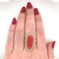 18k Rose Gold 12.05ct Genuine Natural Coral Ring with .32ct Diamonds (#J6180)